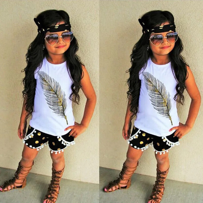 

2019 Newly Toddler Kids Baby Girl Clothes sleeveless T shirt Tops + shorts Pant Outfit fashion summer Children Clothing Set