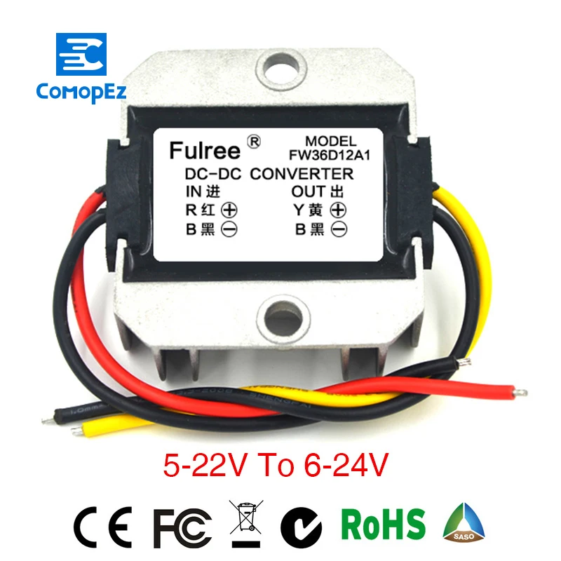 

DC-DC 12V(5-22V) to 12V/24V(6-24V) Non-isolated Booster Converter 3A