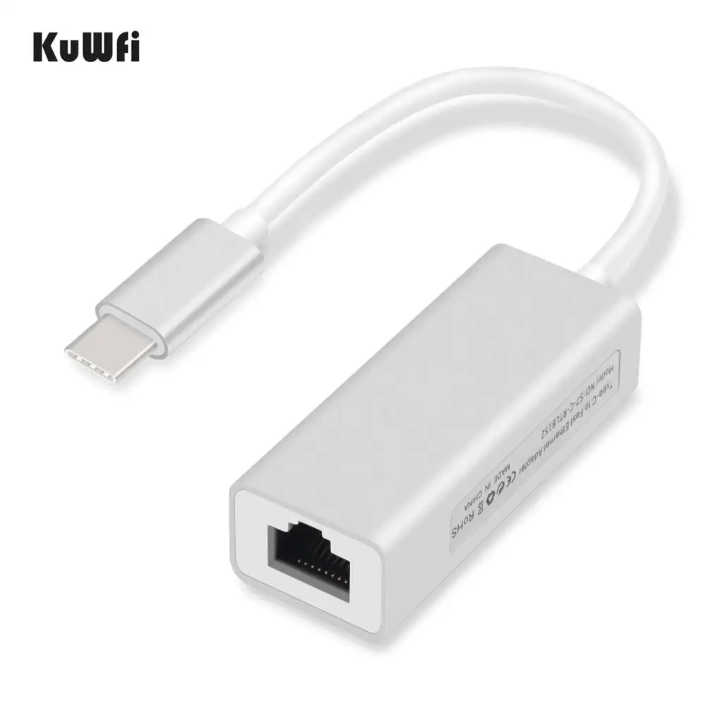 KuWfi 10/100 Мбит/с Тип C RJ45 Lan адаптер USB C Ethernet адаптер USB-C type-C сетевая карта USB Ethernet для MacBook - Цвет: White