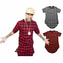 2017 Brand New Clothing Mens Checked Shirt Hip Hop plaid t shirt Zipper Hiphop Swag T-shirts Streetwear Mens Tyga male Tshirt