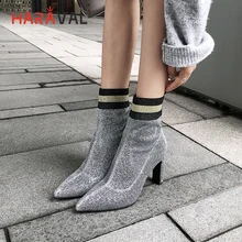 HARAVAL Winter Mixed Color Women Ankle Boots Handmade Flock Fashion Sexy Pointed Toe High Heel Shoes Elegant Classic Boot B189 цена HARAVAL Winter Mixed Color Women Ankle Boots Handmade Flock Fashion Sexy Pointed Toe High Heel Shoes Elegant Classic Boot B189 цены онлайн