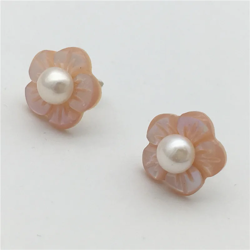 Pink Fashion Jewelry Pearl Earrings for Women Pearl Jewelry Pearl with 925 Sterling Silver Earrings,Stud Earrings Flowers Pearl Earring