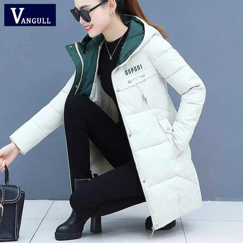 

Vangull Winter Women Parkas Casual Long Sleeve Hooded Jackets 2019 Autumn Warm Letter Print Long Female Coats Zipper Outerwear
