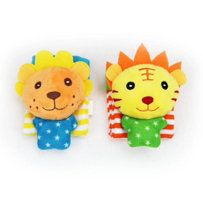 2pcs Infant Baby Wrist Rattle Toys Newborn Plush Socks Lion Elephant Animal Hand Rattle And Foot Socks 0-24 Months