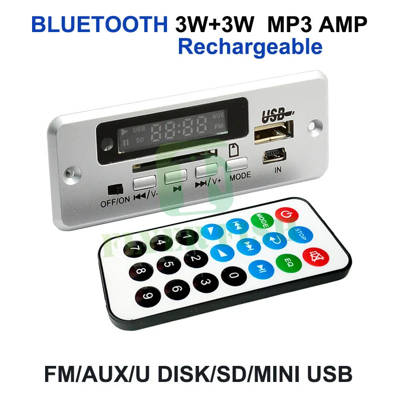 Плата аудиодекодера MP3 с Bluetooth 5 В усилителем 3 Вт * 2 радио зарядка AUX отличный звук