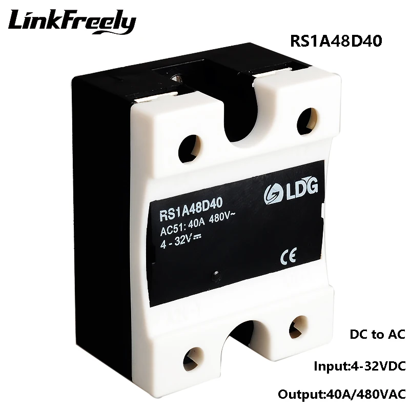 

RS1A48D40 Input 5V 12V 24V 32V DC SSR Relay Solid State+Mini,Output 40A /42-530V AC Voltage Control Relay Switch Module