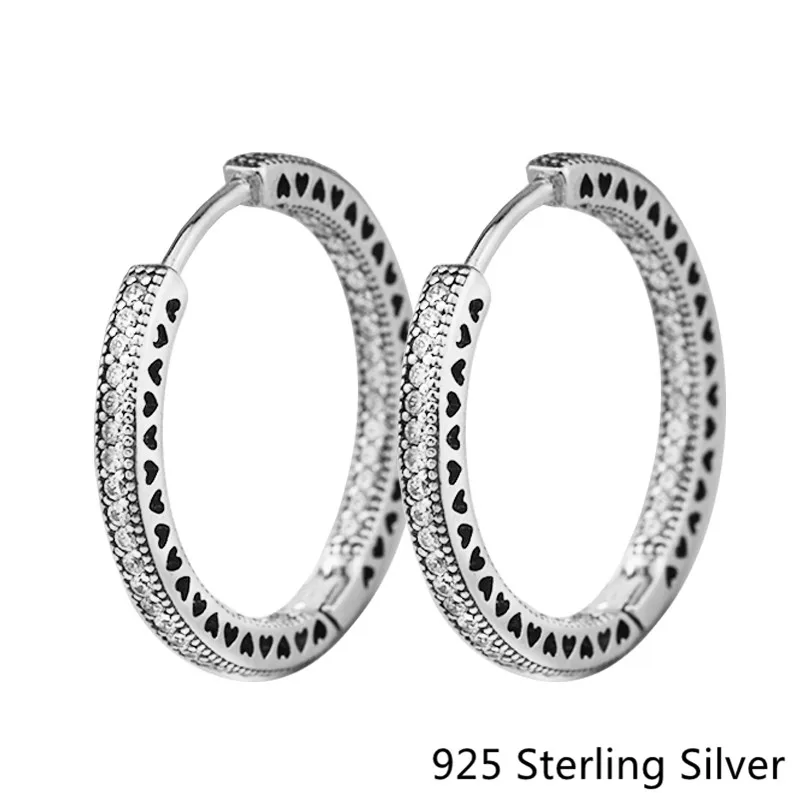 

2017 New European Style Jewelry Original 925 Sterling Silver Hoop Earrings Hearts For Women Fashion Charm DIY making