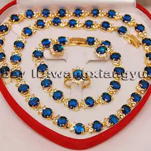 Модный Синий Циркон инкрустация звено браслет, серьги, кольцо ожерелье набор размер 6,7, 8,9#+ коробка натуральный кристалл кварца женщин свадьбы