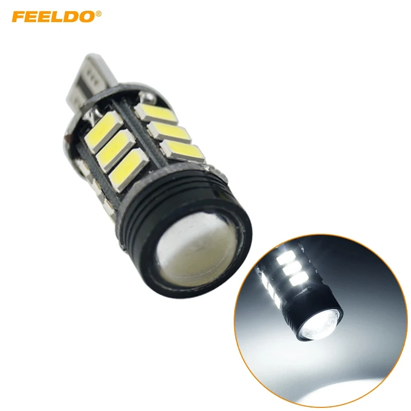 

FEELDO 10Pcs White T15 5730 15SMD 15LED 1.5W 9W Wedge Car LED Light Canbus No-Error LED Bulbs With Lens #FD-2256