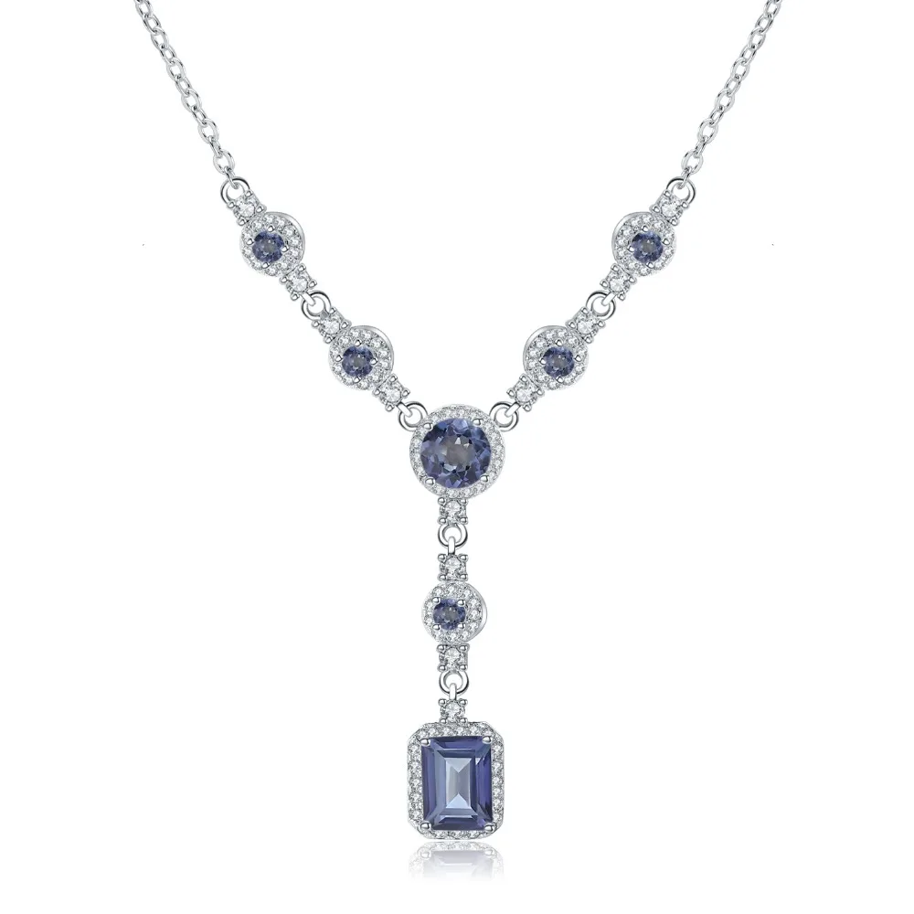 GEM'S балетки Серебро 925 пробы 2.94Ct Природный варяжский камень синий Мистик Подвеска из кварца Цепочки и ожерелья для Для женщин Fine Jewelry