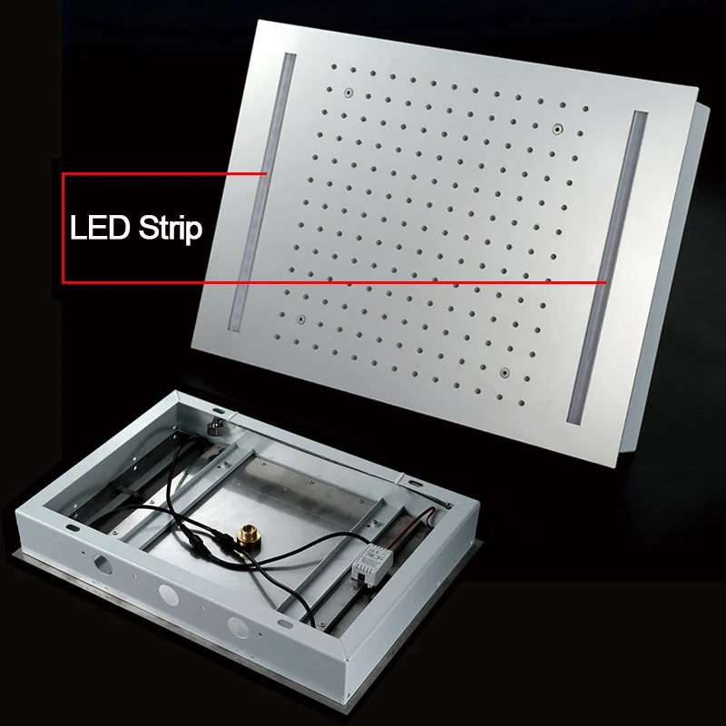 LED Ceiling Luxury 500x360mm Bathroom 304 Stainless Steel Overhead Shower Rainfall Polished Thermostatic Shower Faucets Set