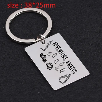 

Engraved Adventure Awaits Fashion Keychain For Camping Enthusiast Explore Traveler Trendy Gift Men Key Tag Holder
