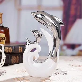 

Electroplating Ceramics Handicrafts Ornaments Modern Household Decoration Creative Wedding porcelain Dolphin silver with white