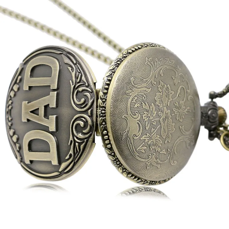 Античная папа карманные часы кулон цепочки и ожерелья бронзовые мужские Паппи подарок на день отца P38