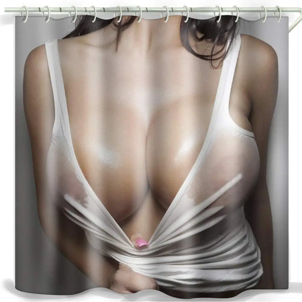 

Custom Sexy Hot Girl Sexy Woman Breast Bathroom Shower Curtain Sets Waterproof Decor Polyester