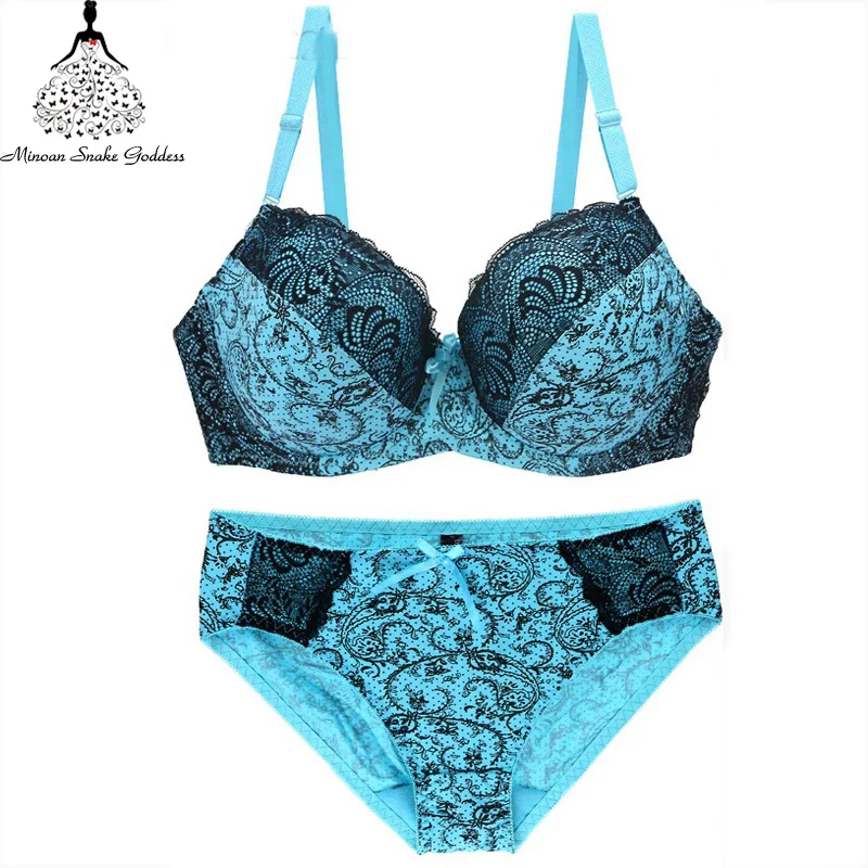 Plus Size Underwear Set For Women Lingerie Bra Set Sexy Lace Bra Briefs Women's Intimates Underwire Lingerie Set D DD E Cup