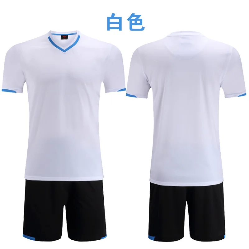 Мужская однотонная Спортивная Трикотажная Футбольная форма для бега, спортивные костюмы для футбола, дышащие - Цвет: White