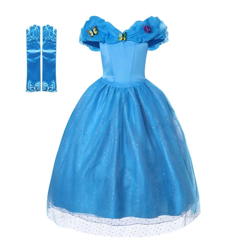 Платья для девочек платье принцессы Золушки для девочек детский праздничный костюм сказок для косплея детская сценическая фантастичная одежда пачка - Цвет: with  gloves