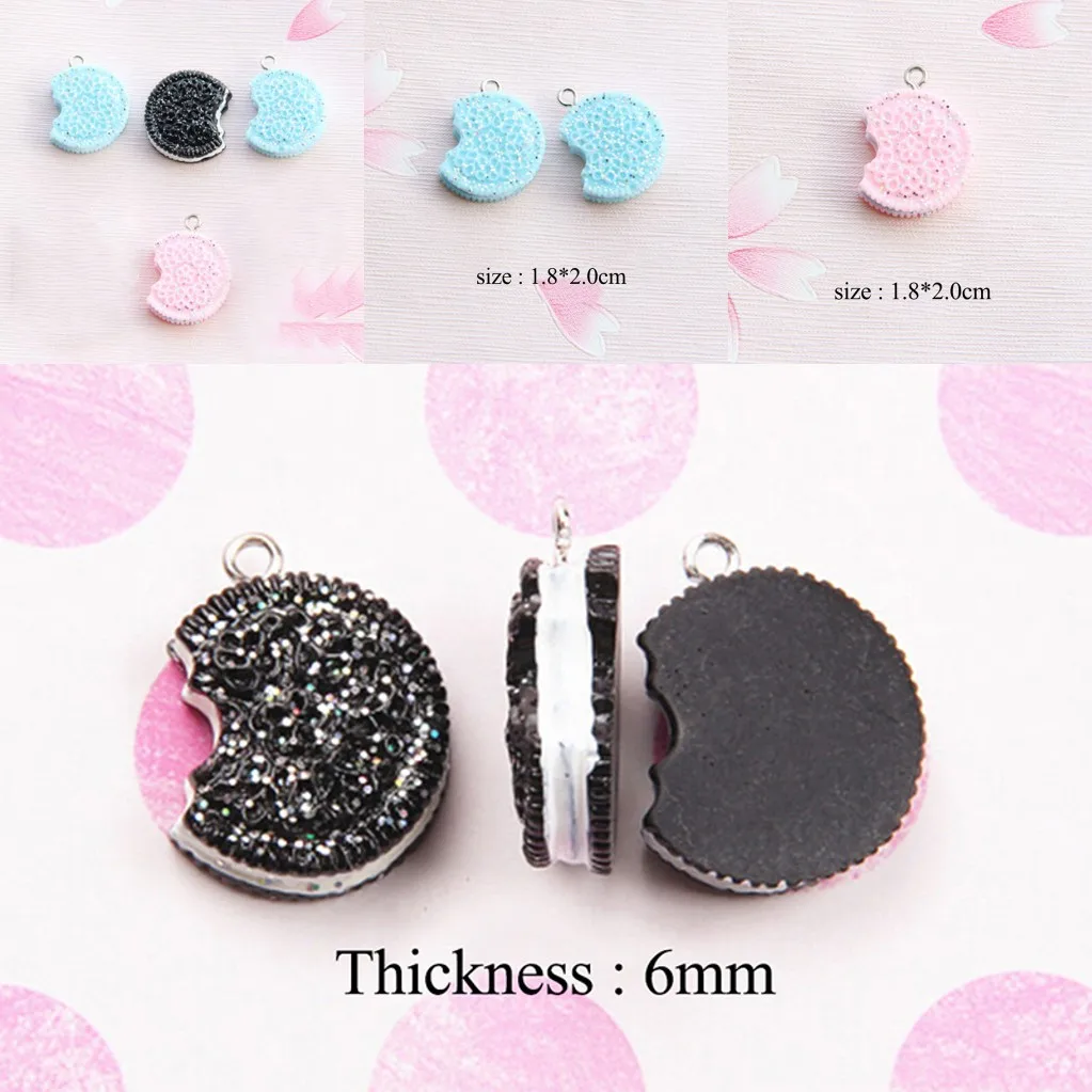 

2019 New 1PC Simulation Bite Oreo Biscuits Pendant Pink Blue Black Cookie Resin Charms For Necklace Bracelet Jewerly Making