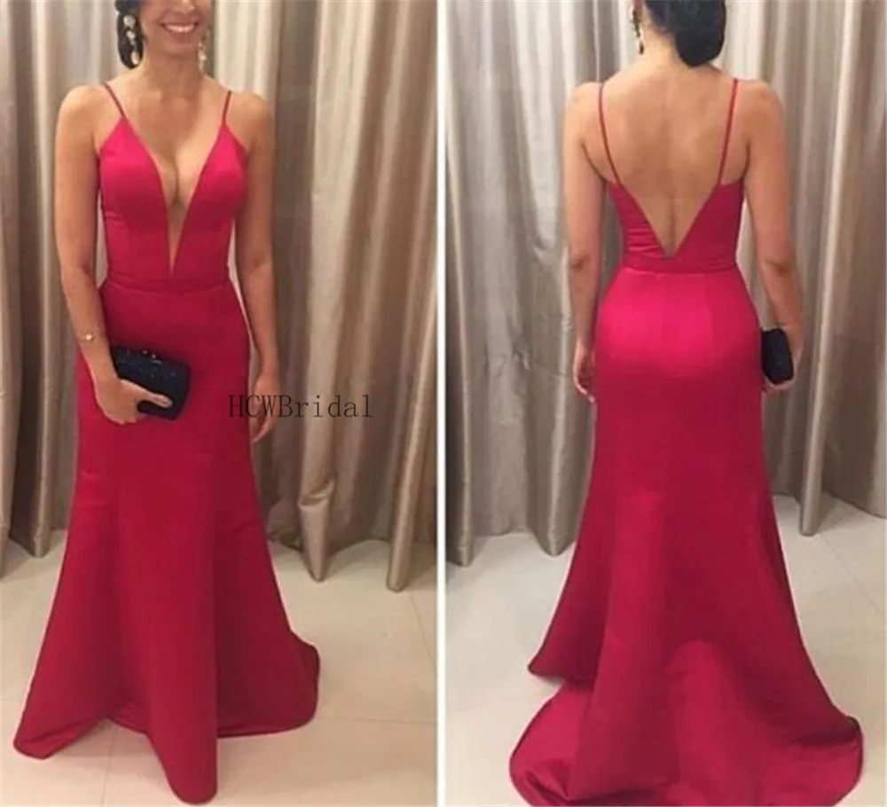 

Amazing Hot Pink Satin Mermaid Dress Evening Backless Floor Length Spaghetti Strap Long Prom Gown Cheap 2019 Vestido De Festa