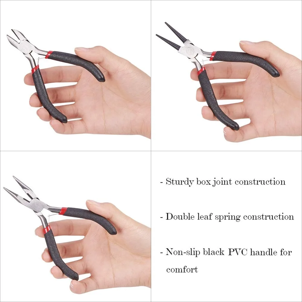 3 шт./компл. DIY Ювелирные наборы инструментов, полировка, бокорезов, для резки проволоки и плоскогубцы с круглым носом, черного цвета, 105~ 125x61~ 62 мм с наружной резьбой