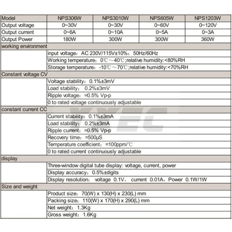 NPS3010W/NPS605W мини импульсный источник Регулируемый DC Питание с Мощность дисплей 30V10A/120 V/3A 0,1 V/0.01A/0,01 W