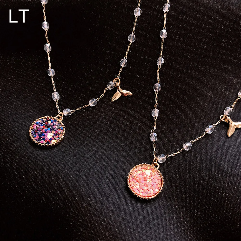 

Circle Round Colorful Mermaid Crystal Pendants & Necklaces For Women Rhinestone Tassel Choker Party Wedding Jewelry C001