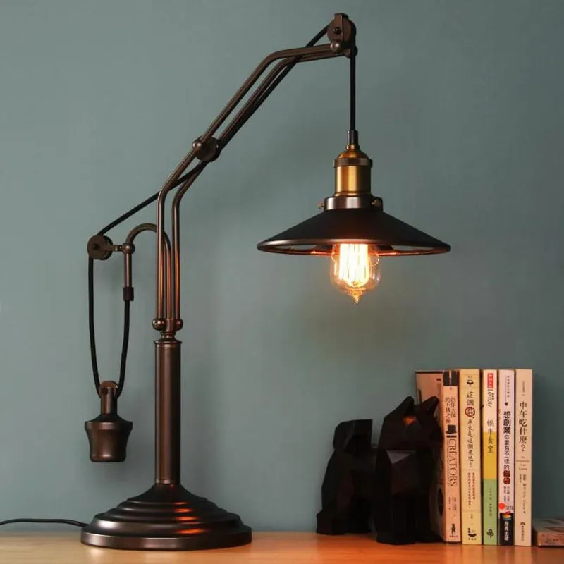 

Designer RH Originality Retro Industrial Wind Rural European Restaurant Lift Table Lamp Bed Room Bedside Decoration LED Lights