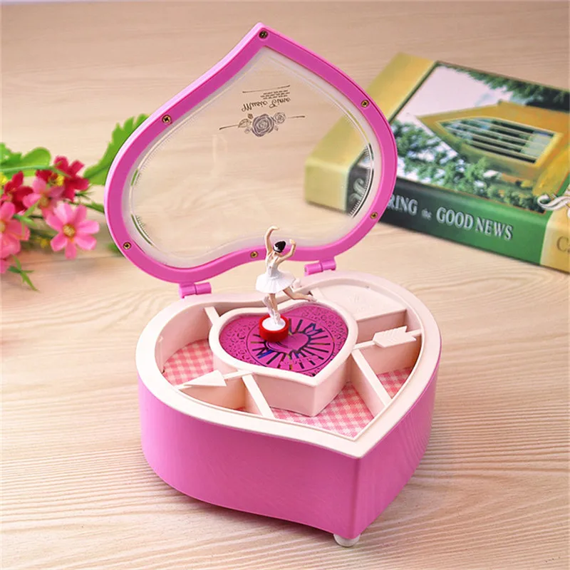 Cajas musicales de bailarina caja de almacenamiento de joyería en forma de corazón de melocotón mecanismo de manivela de regalo para niña caja de música de juego de potencia giratoria