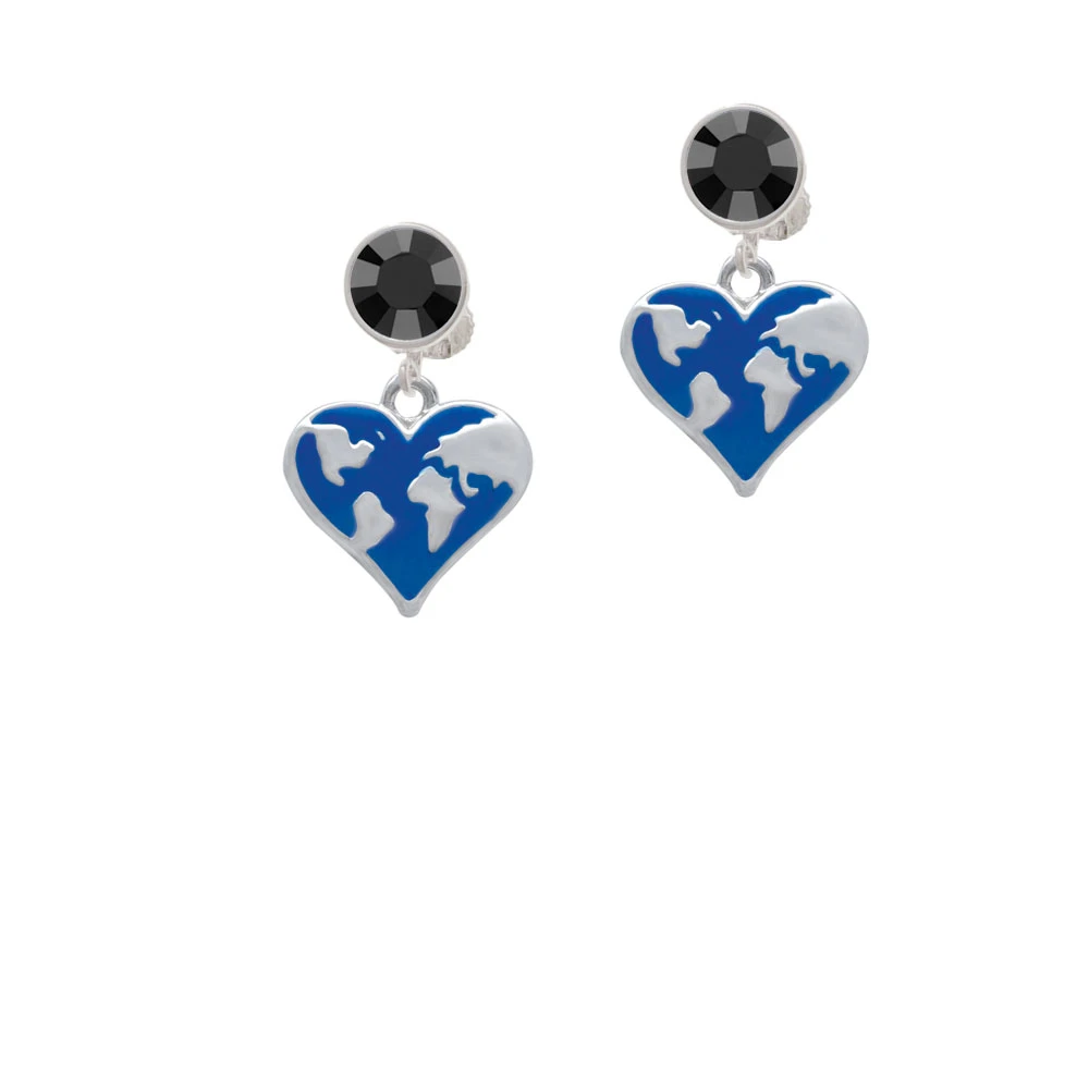 Enamel Earth Heart Crystal Clip On Earrings (2)