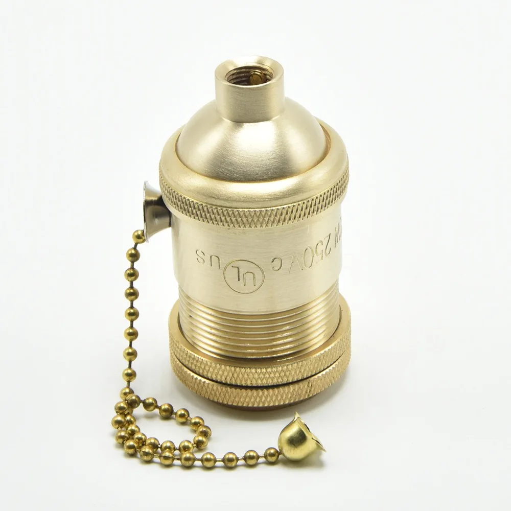 E27 Vintage Brass Socket Edison Bulb Lamp Holder Antique Zipper Switch