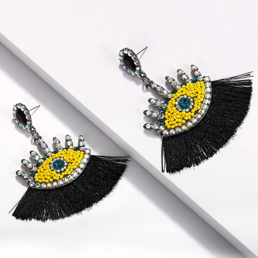 Лучшие женские богемные серьги с кисточками в виде глаз, уникальный дизайн, свадебные ювелирные изделия ручной работы, красочные серьги-капли с бахромой - Окраска металла: 12