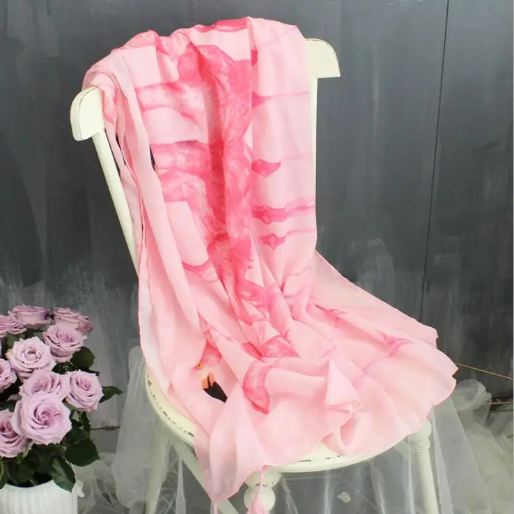 Yishine модные розовые Фламинго принты с кисточкой шарф шали для женщин Девушка Лето Обертывания шарфы, пляжные шали для леди