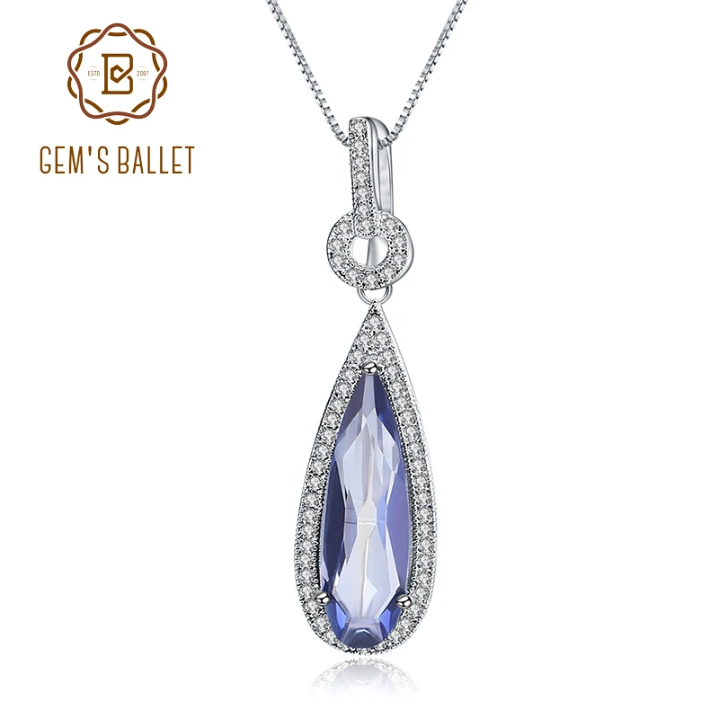 

GEM'S BALLET 925 Sterling Silver 11.48Ct Natural Iolite Blue Mystic Quartz Vintage Pendant Necklace Fine Jewelry For Women