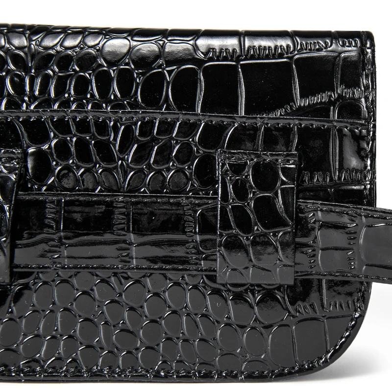 Annmouler бренд Для женщин Талия пакеты искусственная кожа Поясные сумки аллигатора узор поясная Сумка черный Регулируемый ремень сумка для