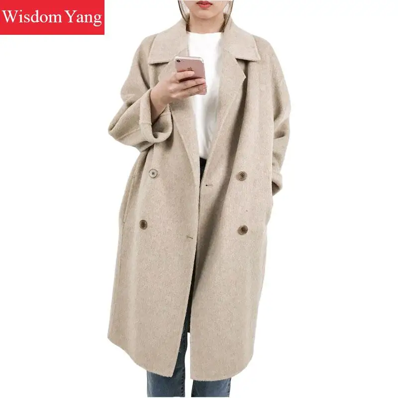 

Elegant Women Camel Sheep Wool Coats Trench Female Winter Warm Oversize Long Woolen Overcoat Loose Casual Coat Ladies Outerwear