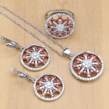 

Red Zircon Jewelry Sets White Crystal Beads Silver 925 Jewelry Decorations For Women Earrings/Pendant/Ring/Necklace Set