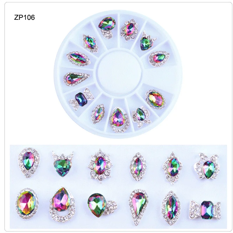

1Wheel (12Styles) Laser Nail Art charm Crystal Rhinestone Alloy Rhinestone AB Crystal Trend Metal New Charm Nail Art Decorations
