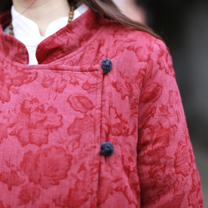 Manteau Dark Px7042 Col Blue Matelassé Stand Automne D'hiver Parka wine Veste Pardessus Lzjn Winterjas Red Longue Jacquard 2018 Chinois Femmes Poche qfawpxnXOT