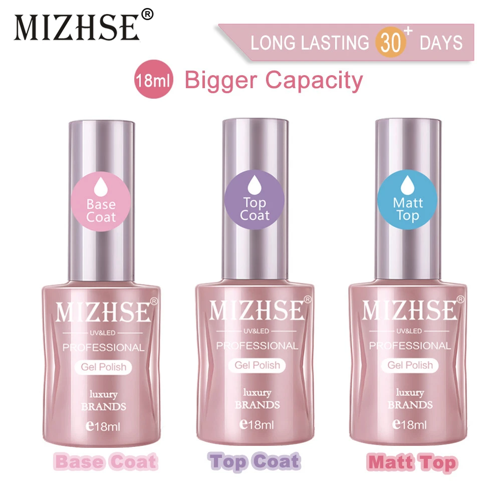 Базовый и топовый лак для ногтей MIZHSE 18 мл отмачиваемый матовый маникюра