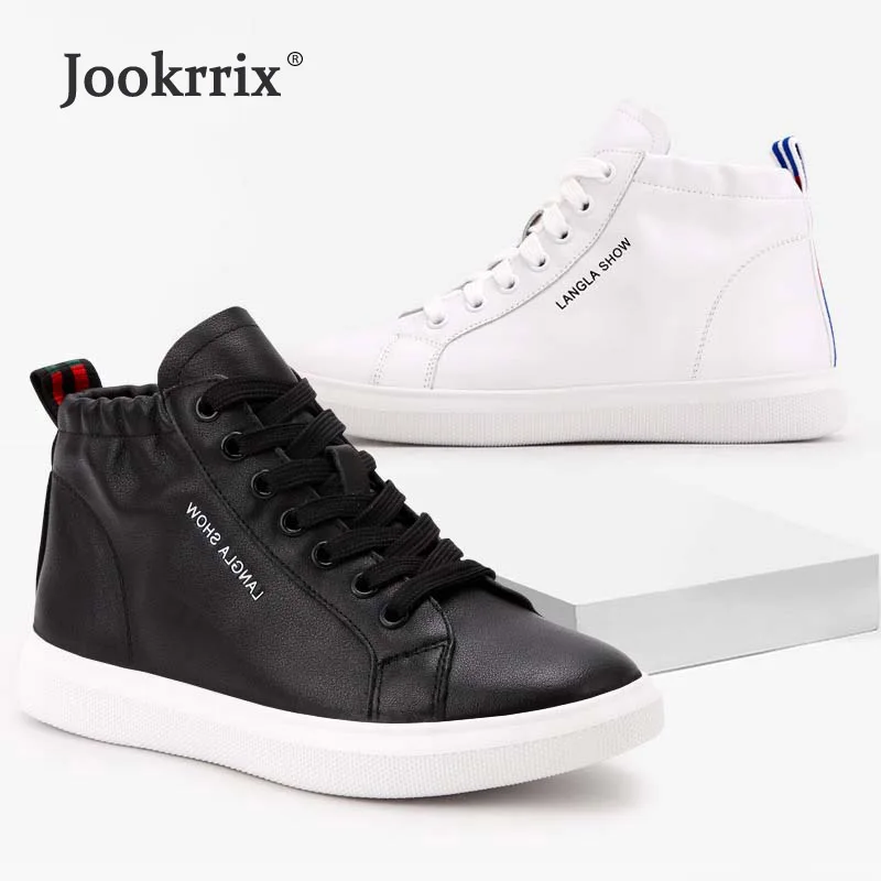 

Jookrrix Casual New White Shoes Women Fashion Brand Sneakers Lady chaussure Autumn Female Real Leather footware Black Cross-tied