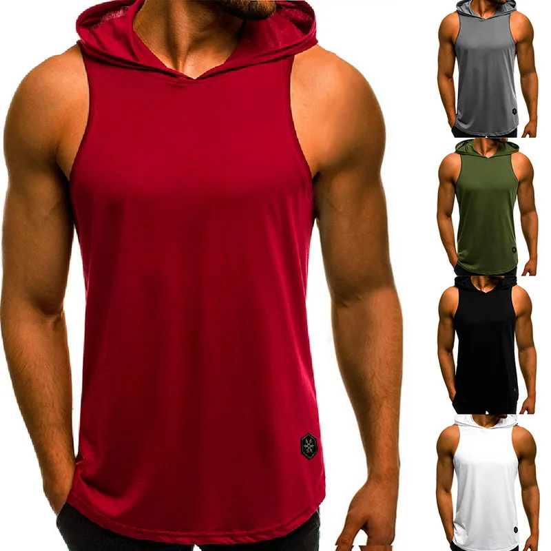 

OLOME Men New Fitness Hoodies Tank Tops Sleeveless Bodybuilding Tee Shirt Fashion Stringer Male Workout Hooded Vest Sportswear