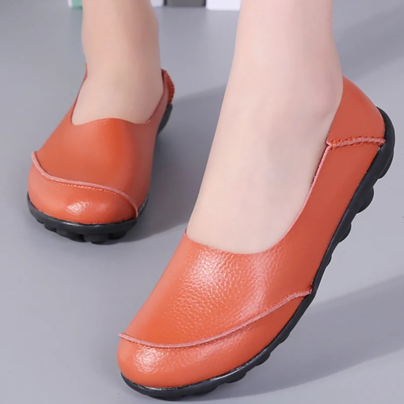 Meilleur Dames confortables Chaussures Bateau En Cuir Véritable Grande taille 35 44 Femmes Appartements chaussures Doux Dames Paresseux chaussures chaussure femme