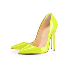 GENSHUO Brand Shoes 10 12CM Heels Women Shoes Pumps Stiletto Neon Yellow Sexy Party High Heels Shoes Big Size 10 11 12