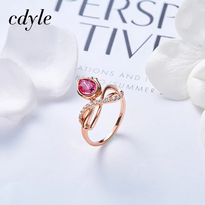 

Cdyle Embellished with crystals Romantic Rose Flower Open Ring Resizable Finger Pearl Ring For Women Wedding Gift