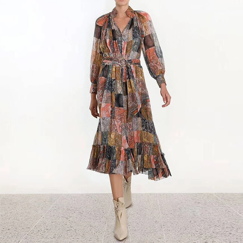 

HIGH STREET Newest 2019 Designer Runway Dress Women's Long Sleeve Gorgeous Print Buttons Dress