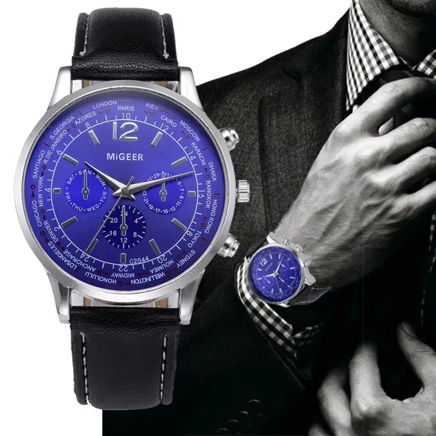 Темперамент Роскошные мужские часы просто Дизайн Повседневное кожаный ремешок Бизнес кварцевые наручные часы Vogue часы relogio masculino # D