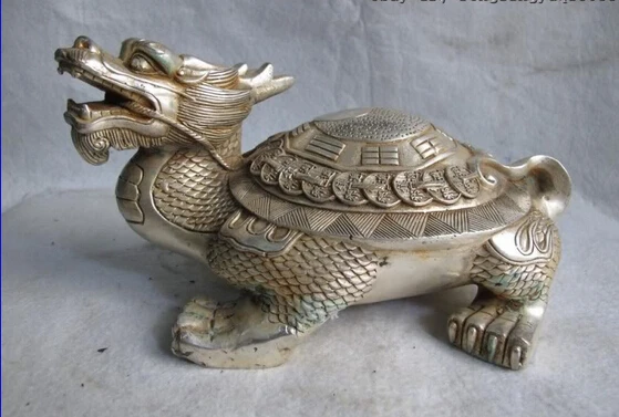 

Collectible bronze lion statue S0147 Chinese White Copper Silver Feng Shui Yin Yang Gossip Money Coin Dragon tortoise B0403