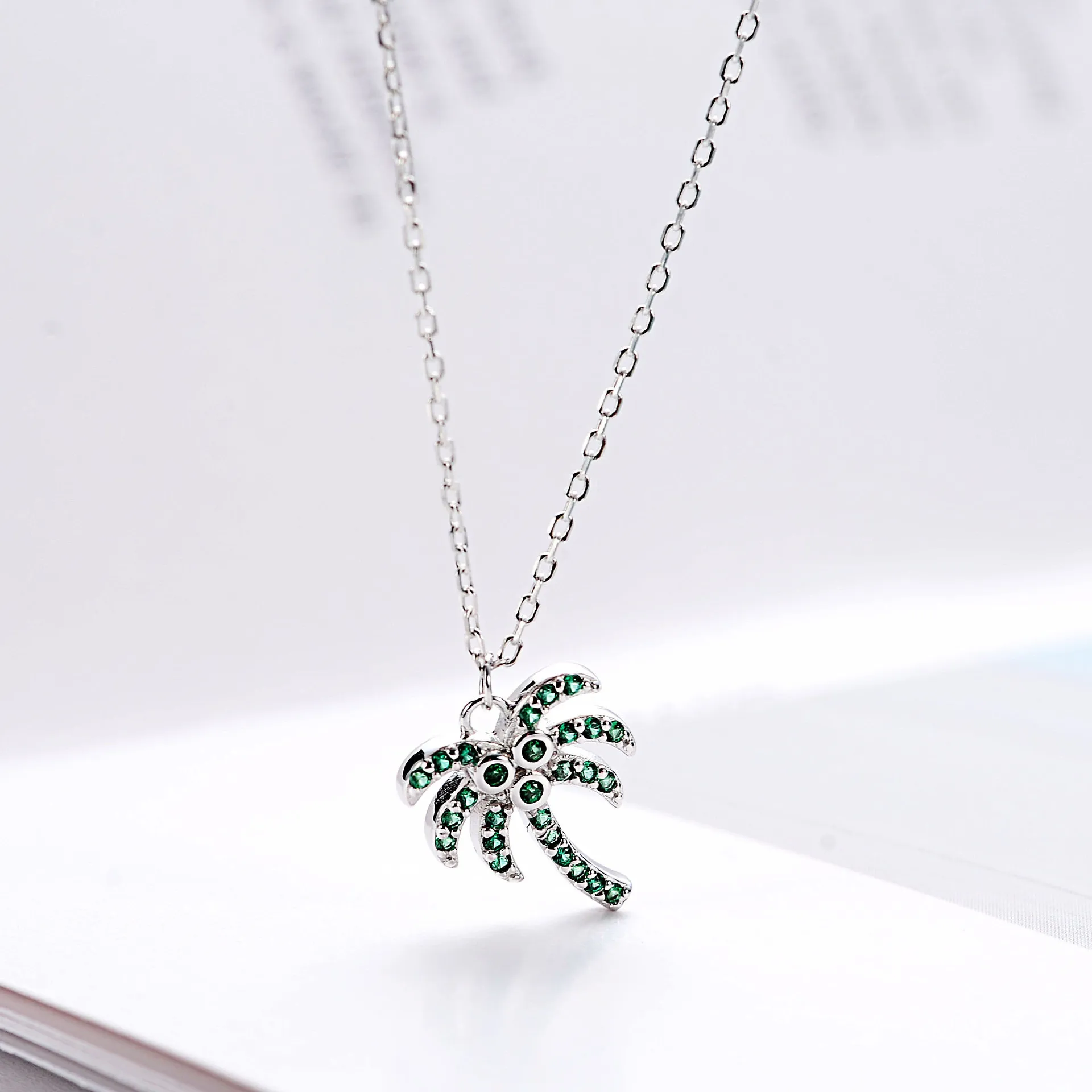 green CZ coconut tree necklace woman 100% 925 Sterling silver nacklace Jewellery Clavicle chain pendant charms gift