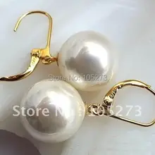 14 мм белый цвет круглый Южное море жемчужные серьги женские ювелирные изделия Новое поступление FN1704